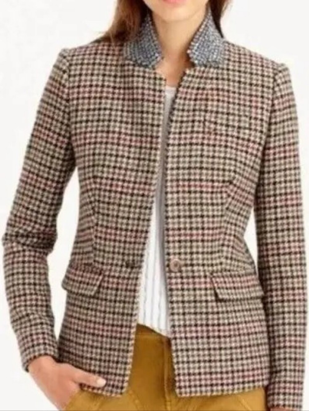 Jcrew Regent Blazer Houndstooth Wool Jewel Collar Jacket Sz 4 Nwt. Blazer Only